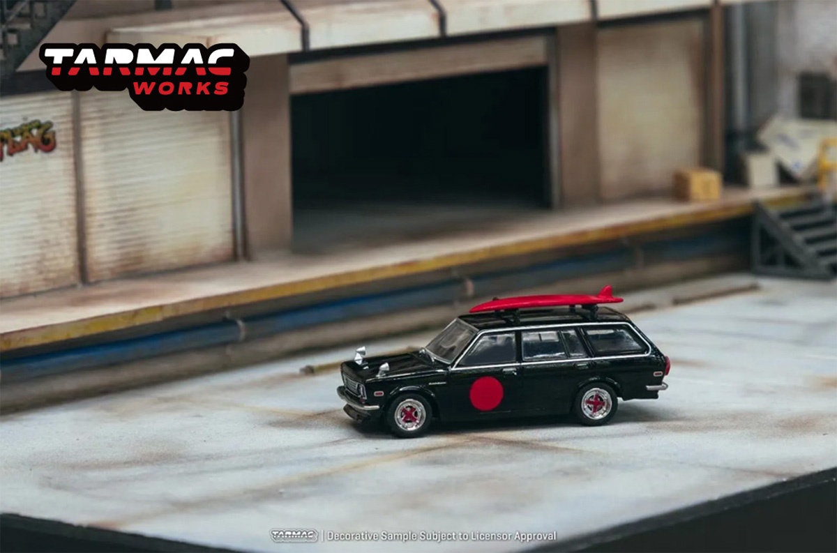 1/64 Tarmac Works Mijo Exclusive Datsun Bluebird 510 Wagon with Surfboard.