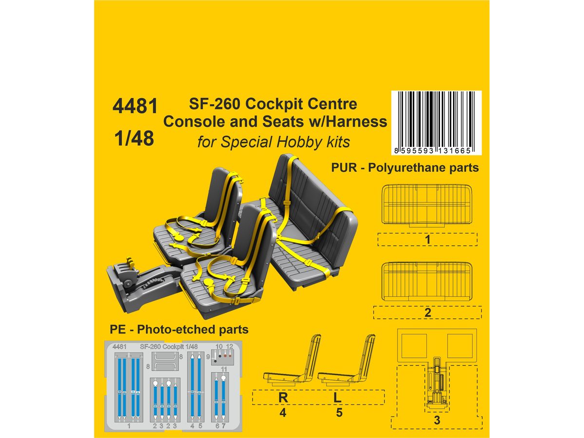 1/48 SF-260 中央コンソール・座席セット (スペシャルホビー用)