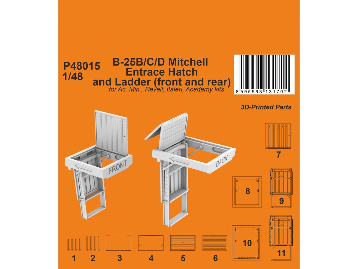 1/48 B-25B/C/D 前・後乗機ハッチ (アカデミー/イタレリ/レベル用)