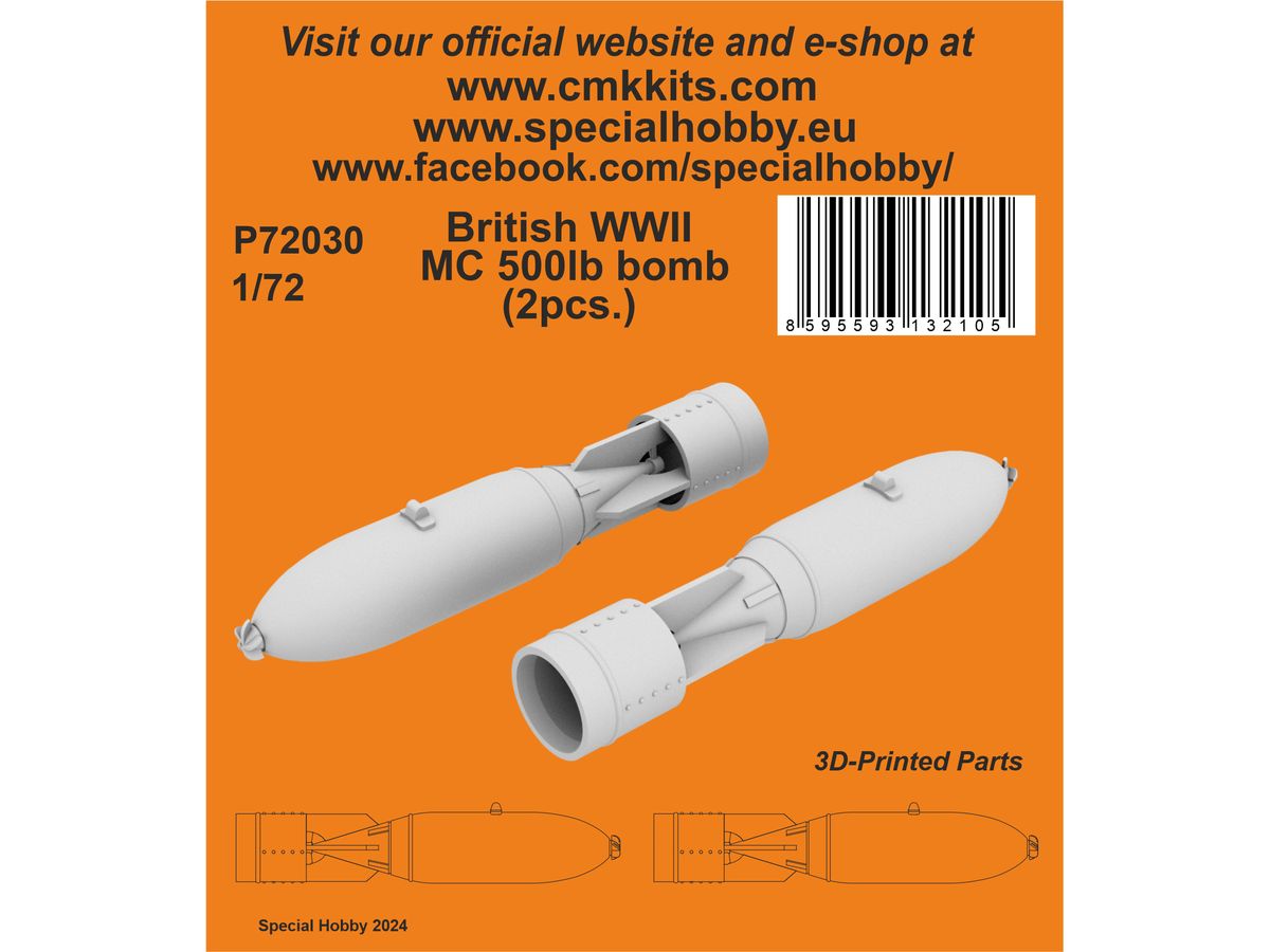 1/72 WW.II イギリス空軍500ポンドMC航空爆弾 (2個入)