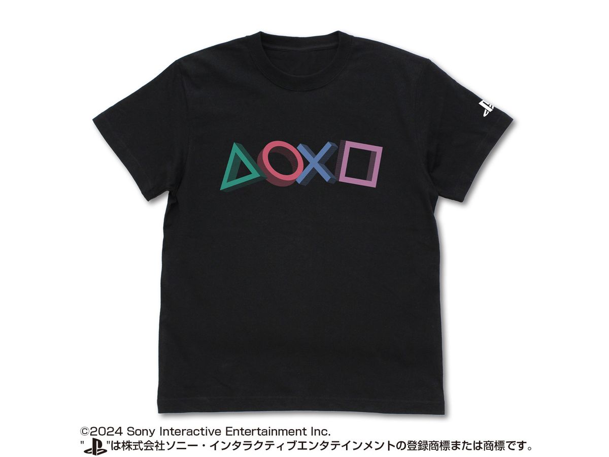 プレイステーション: Tシャツ for PlayStation 3D Shapes Logo Ver. / BLACK-XL