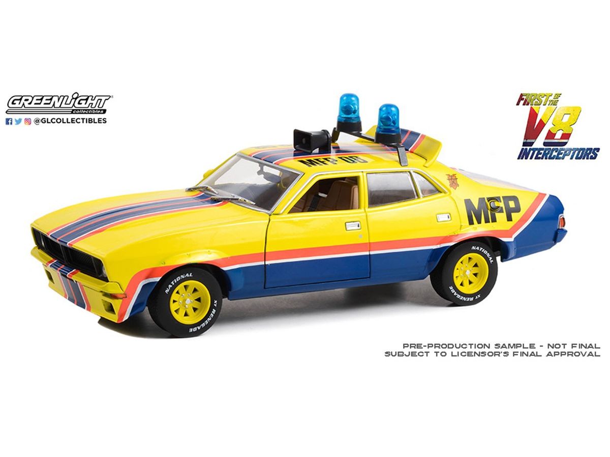 1/18 GreenLight First of the V8 Interceptors (1979) - Roop and Charlie's 1974 Ford Falcon XB 4-Door Sedan M.F.P. #08 - Big Bopper XB Police Pursuit