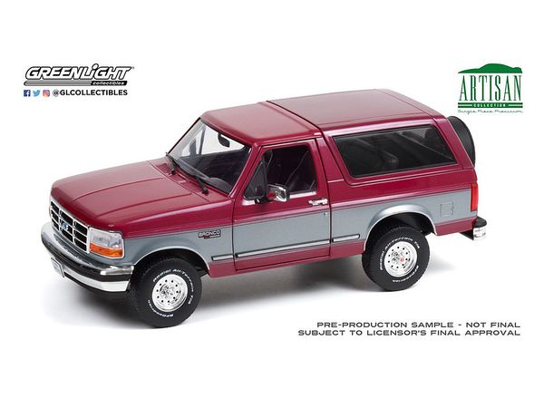 1/18 GreenLight Artisan Collection - 1996 Ford Bronco XLT - Burgundy and Silver with Gray Interior