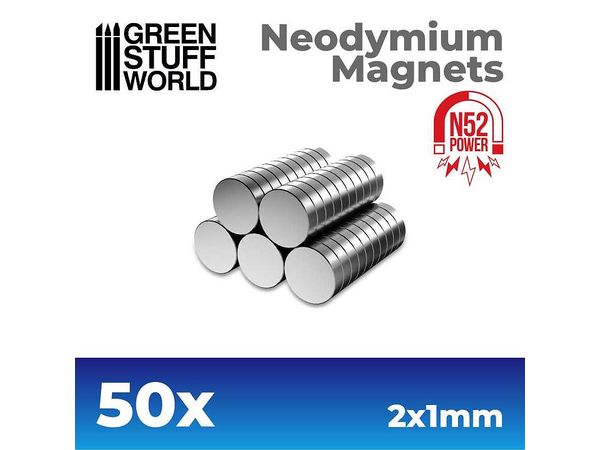 ネオジム磁石 丸型 2mm x 1mm - 50個入 (N52)