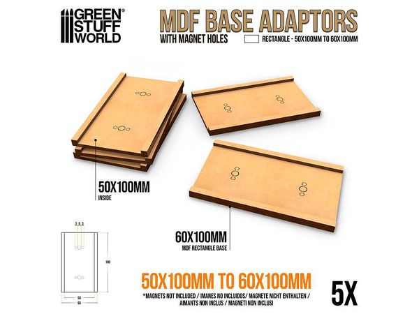 MDF ベースアダプター - 長方形 50 x 100mm to 60 x 100mm (5枚入)