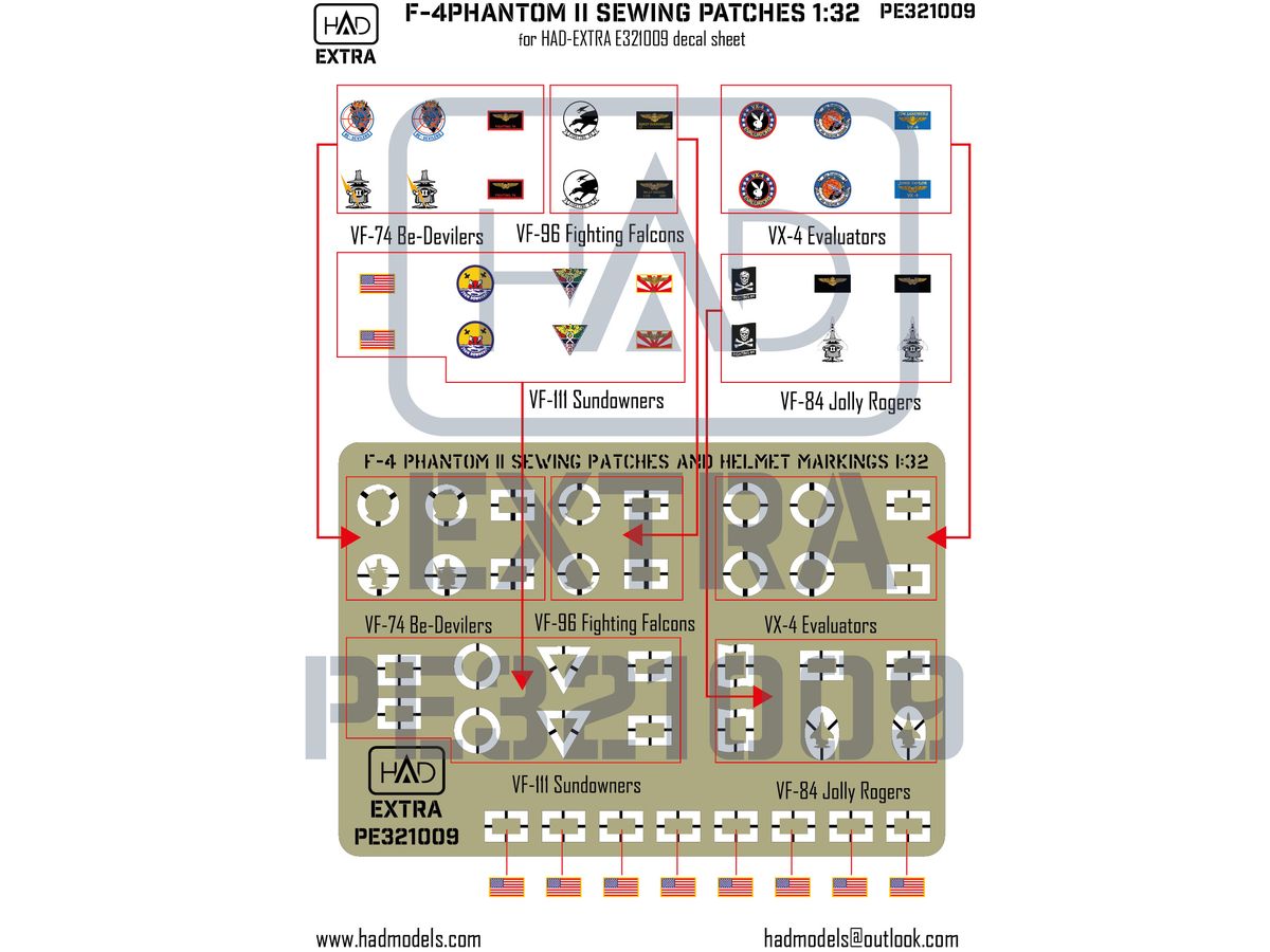 1/32 F-4 ファントムII パイロットワッペン用エッチングプレート (VF-74/84/96/111/VX-4)