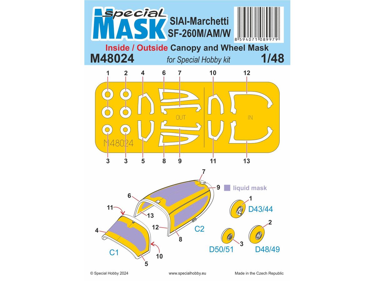 1/48 SIAI-マルケッティ SF-260M/AM/W 両面塗装マスクシール (スペシャルホビー用)